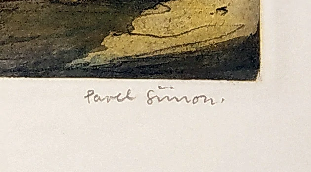 Šimon Pavel – Lepič plakátů, původní barevný lept, nedatováno