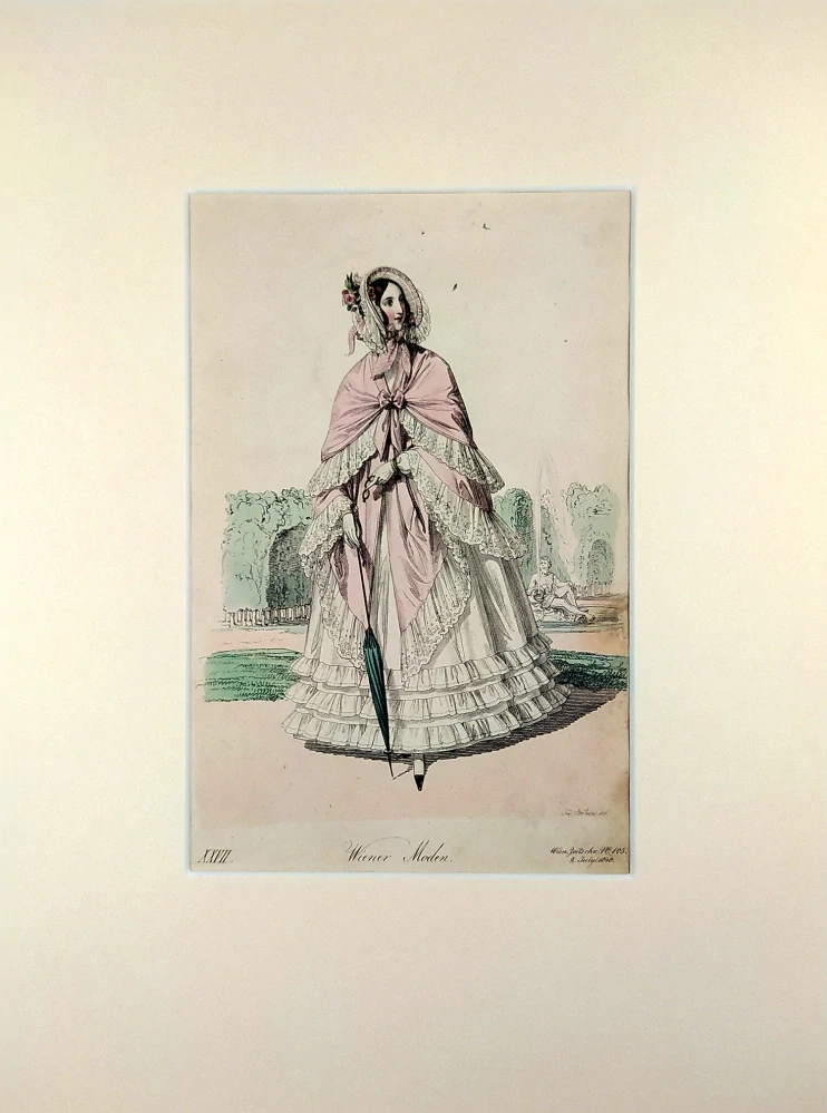 Vídeňská dámská móda – Wiener Moden XXVII., Fr. X. Stöber, původní kolorovaný oceloryt, 1840