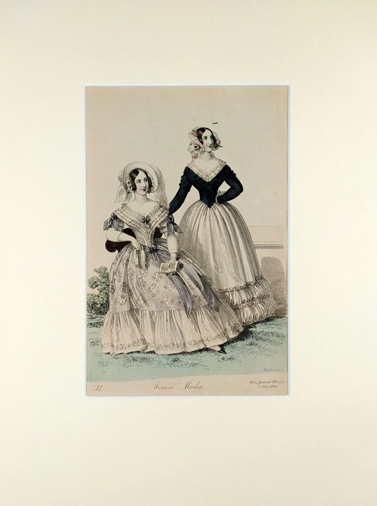 Vídeňská dámská móda – Wiener Moden XL., Fr. X. Stöber, původní kolorovaný oceloryt, 1840