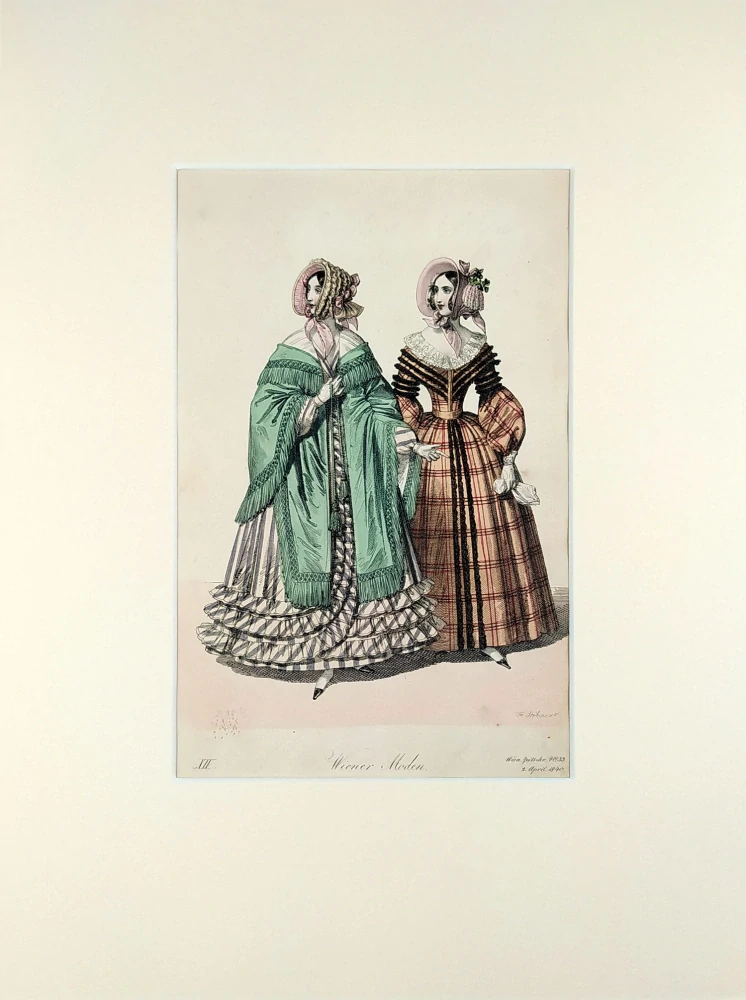 Vídeňská dámská móda – Wiener Moden XIV., Fr. X. Stöber, původní kolorovaný oceloryt, 1840