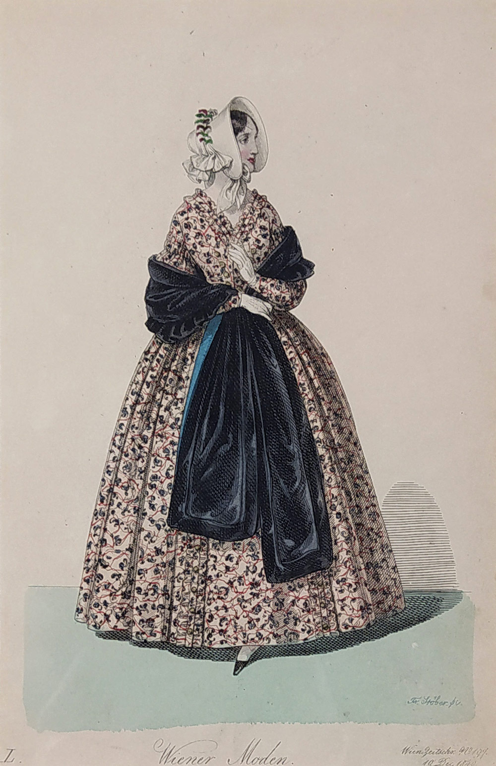 Vídeňská dámská móda – Wiener Moden L., Fr. X. Stöber, původní kolorovaný oceloryt, 1840
