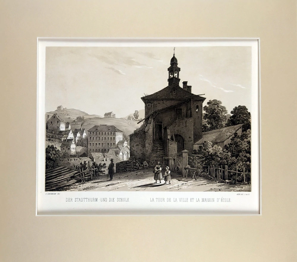 Karlovy Vary – Fr. X. Sandmann, původní tónovaná litografie s bar. podtiskem, 1850–1856