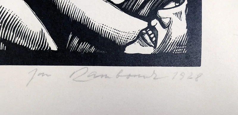 Rambousek Jan – Opičky, cyklus Komedianti, původní dřevoryt, 1928