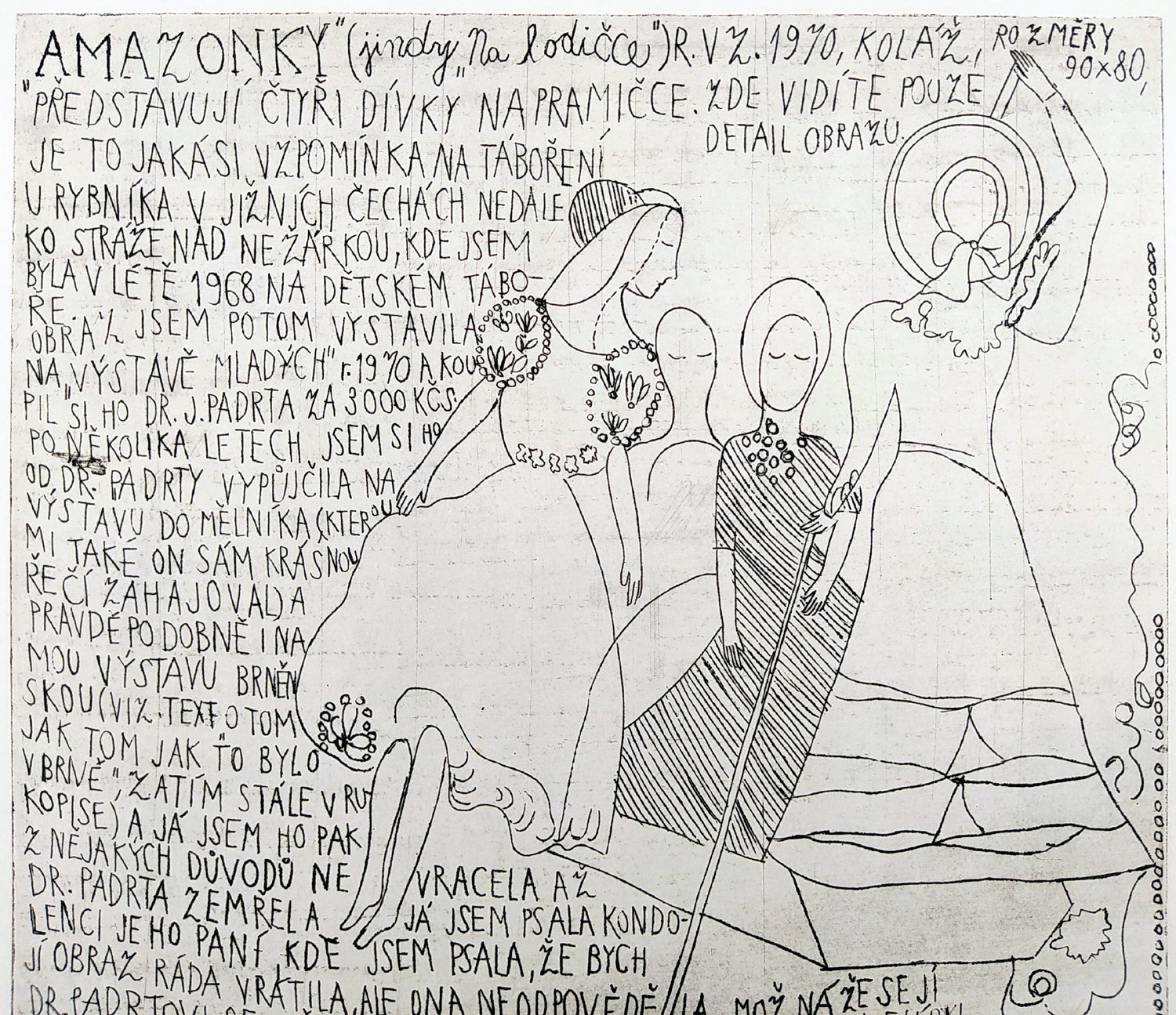 Černá Kateřina – Amazonky, jindy „Na lodičce“, autorský tisk, kombinovaná technika, 1984