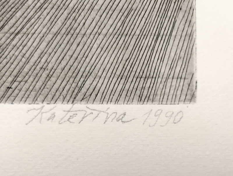 Černá Kateřina – Jardin du Luxembourg, str. 1 pro knihu „Cesta za obrazy“, kolorovaný lept, 1990