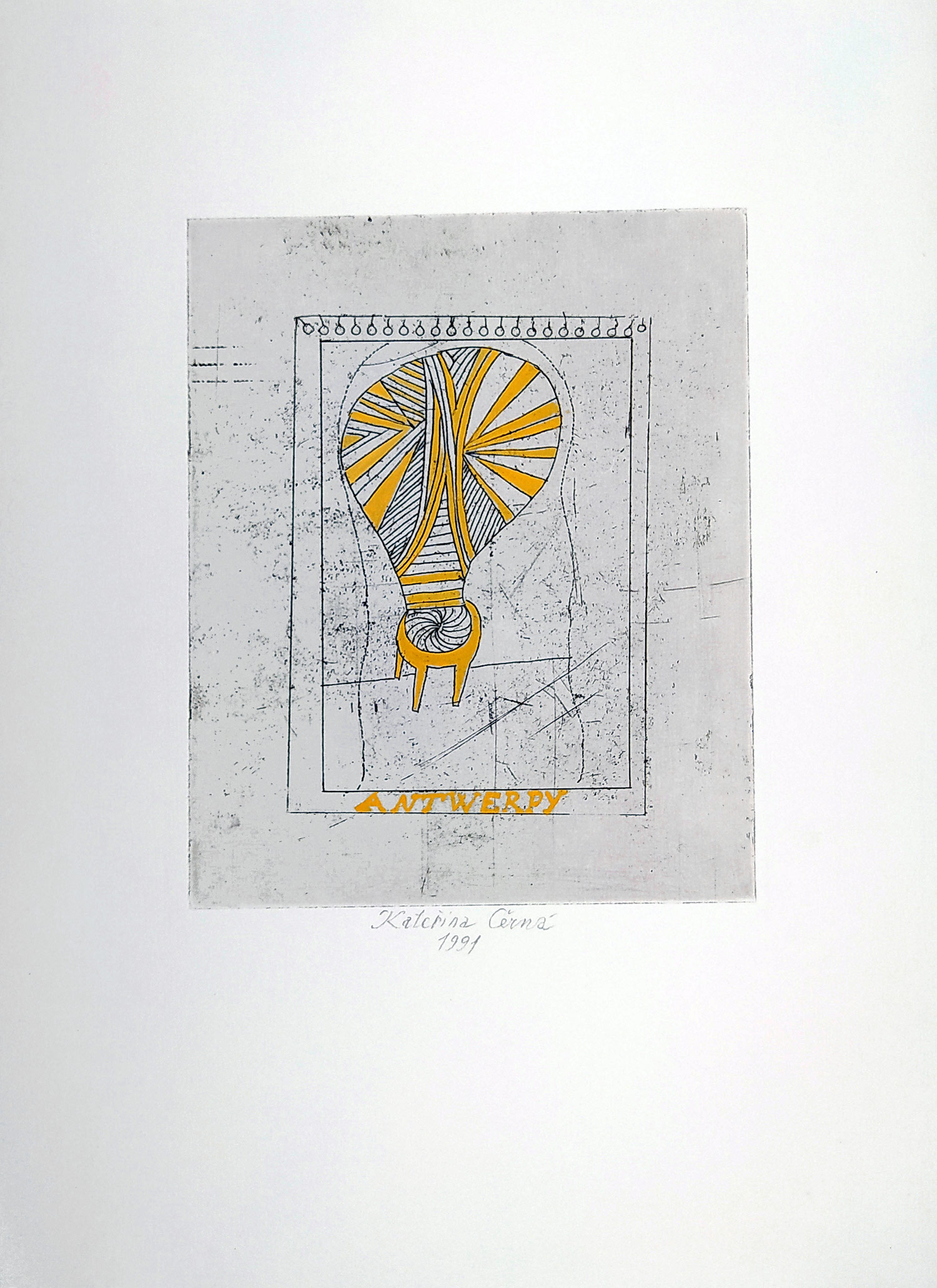 Černá Kateřina – Antverpy, kolorovaný lept, 1991