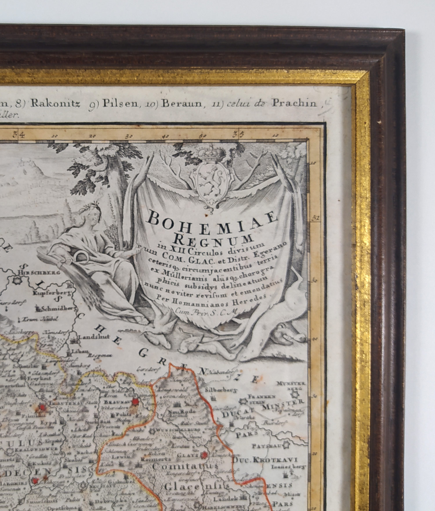  Čechy – Mapa království Českého, Homannovi dědicové, staře kolorovaný původní mědiryt, ca 1740