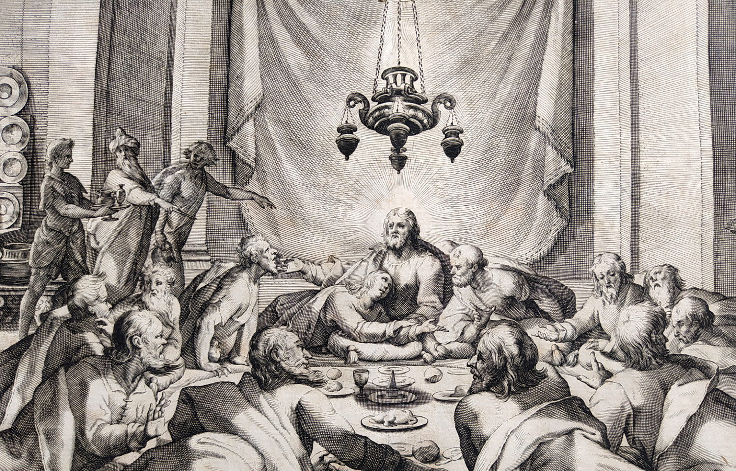 Poslední večeře – Juan Bautista Villalpando, Jerónimo de Prado, původní mědiryt, 1596