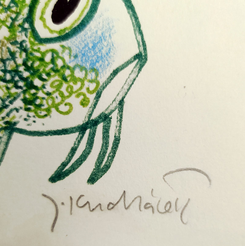 Kudláček Jan – Kapr Mecháč, barevná litografie, ca 1980