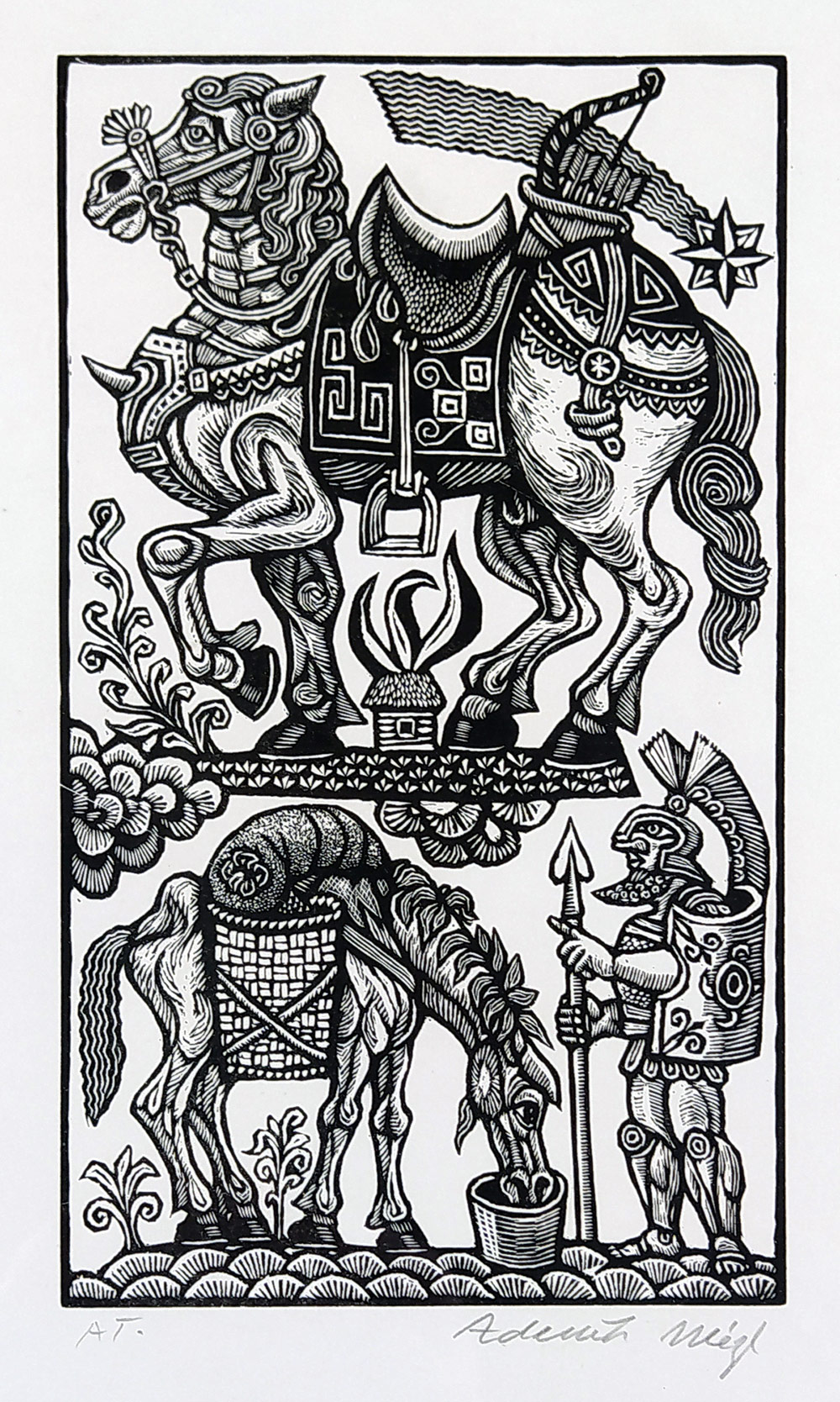 Mézl Zdeněk – Putování rytíře, autorský tisk, původní dřevoryt, ca 1980