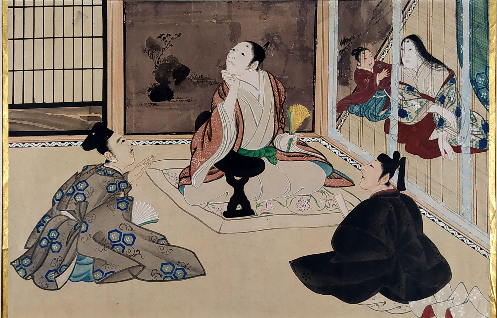 Japonsko – Figurální žánrový výjev, akvarel a kvaš na papíře, 19. stol.