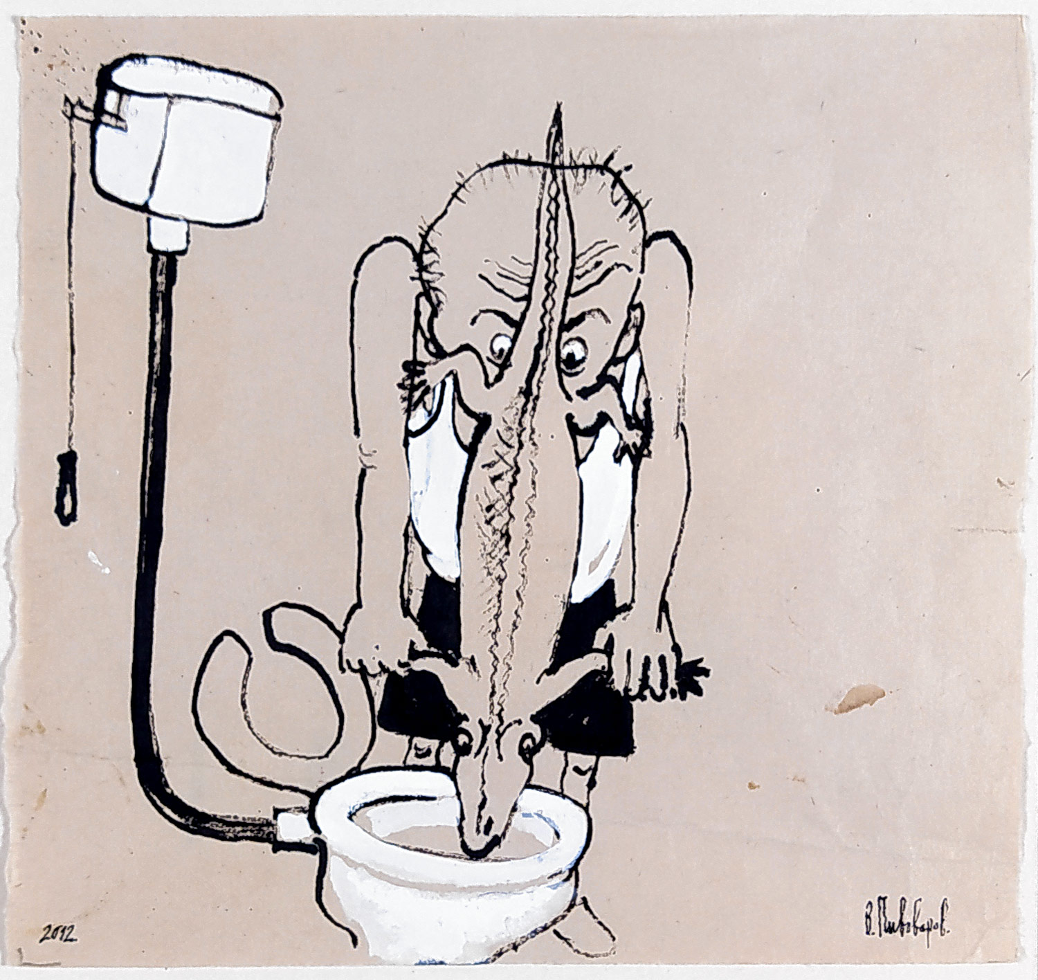 Pivovarov Viktor – Nikdo z vás nezná Cholina, kresba černou tuší a bělobou, 2012