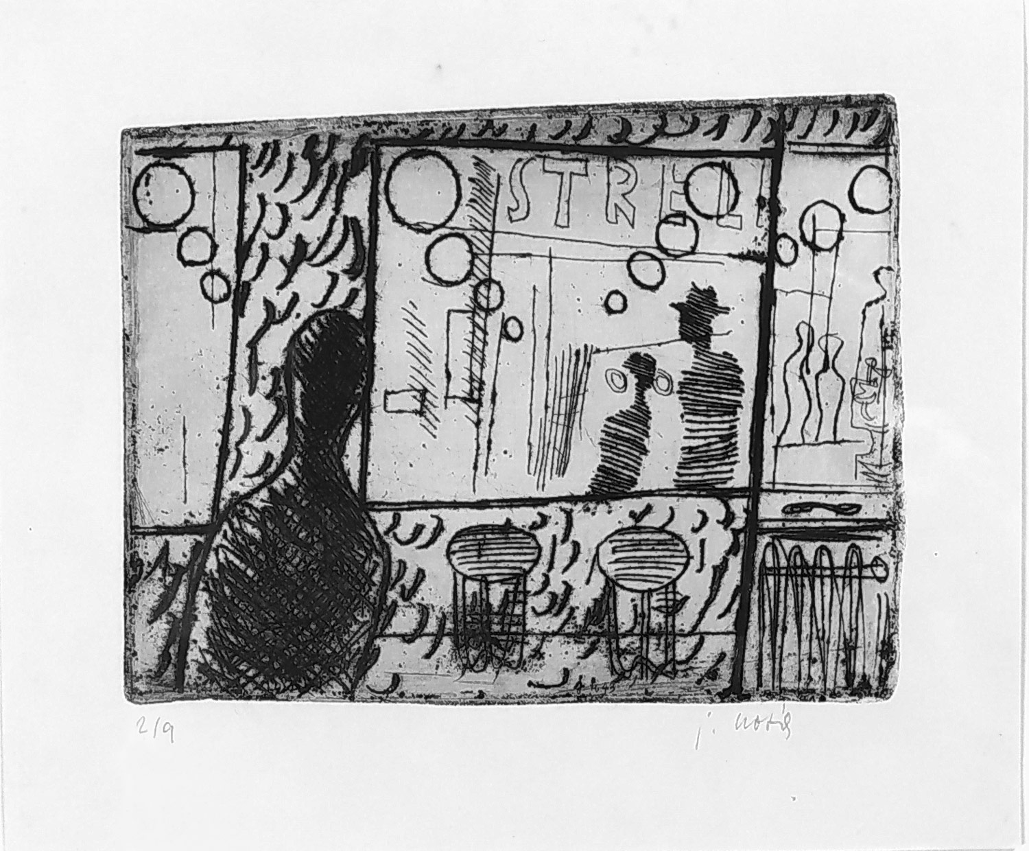 Kotík Jan – Z baru, původní lept, číslováno 2/9, začátek 40. let