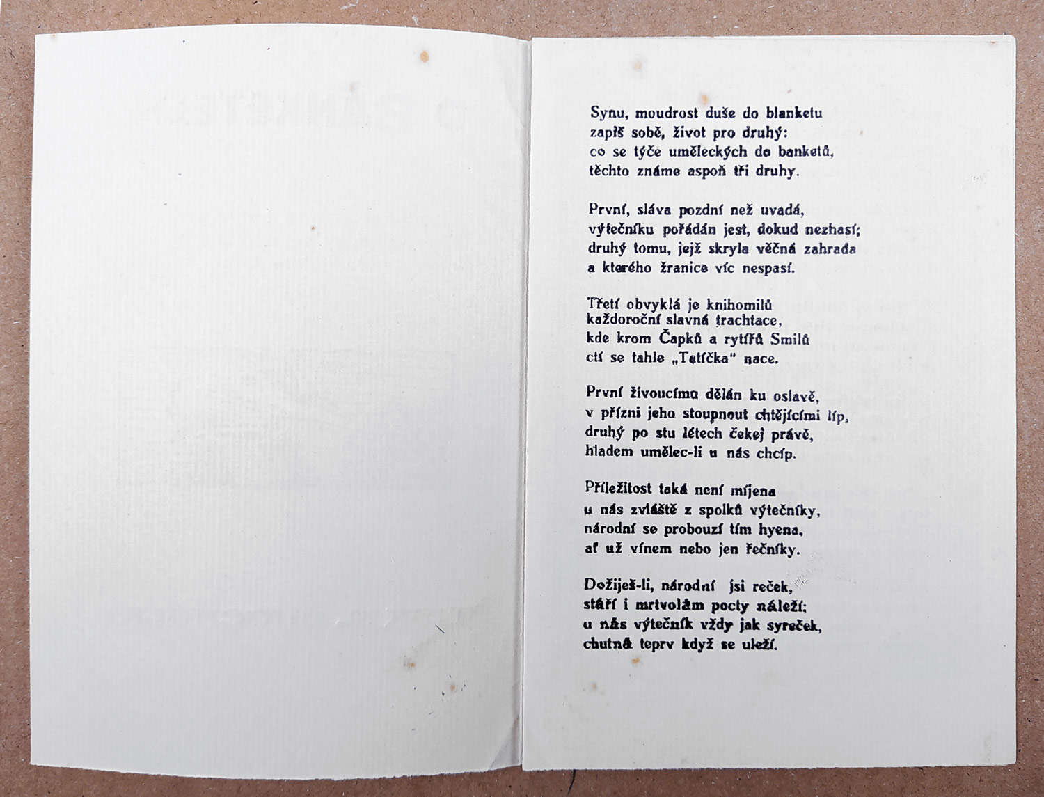 Váchal Josef – O banketech, autorský příležitostný tisk, 1939–1945