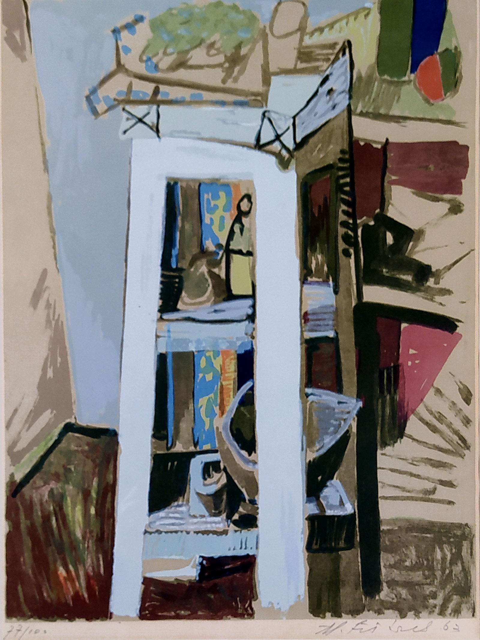 Fišárek Alois – Kubistické zátiší, rozměrná barevná litografie, 1963