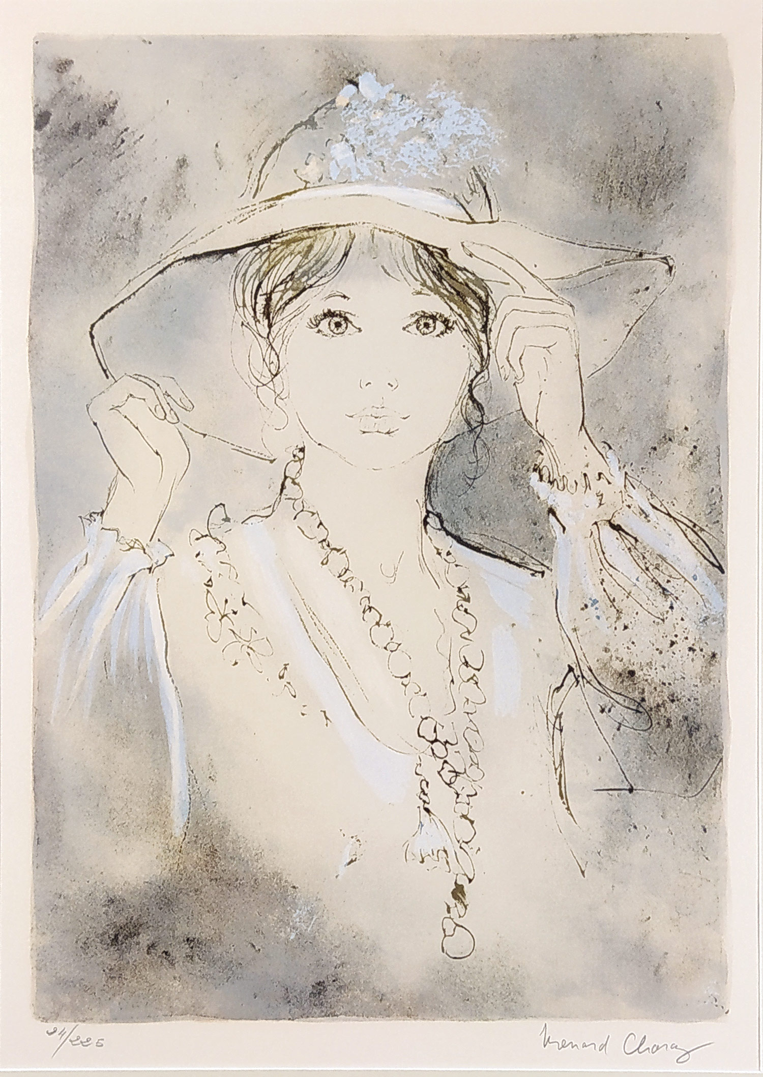 Charoy Bernard – La jeune fille au chapeau, rozměrná barevná litografie, nedatováno