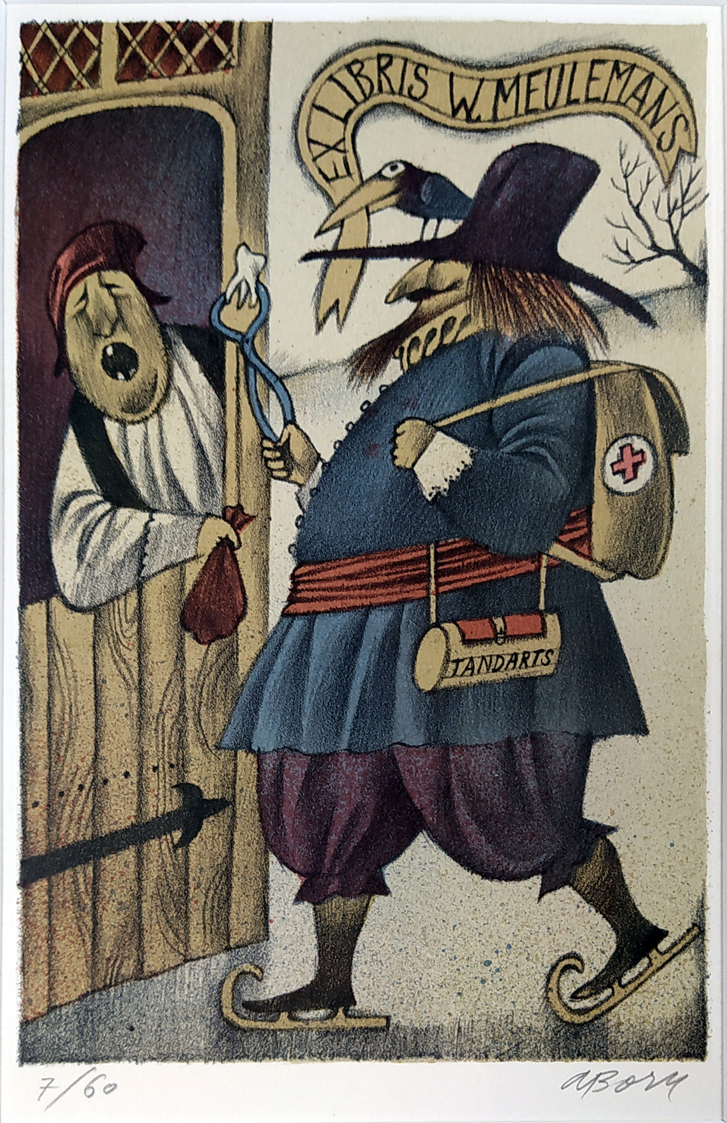 Born Adolf – Ex libris W. Meulemans, barevná litografie, č. 7/60, ca 2010