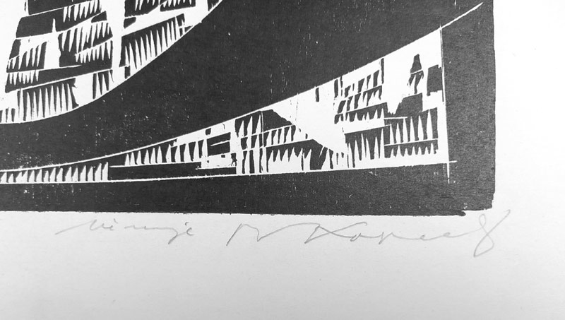 Kopecký Bohdan – Děkanský chrám v Mostě, autorský list, dřevoryt, nedatováno