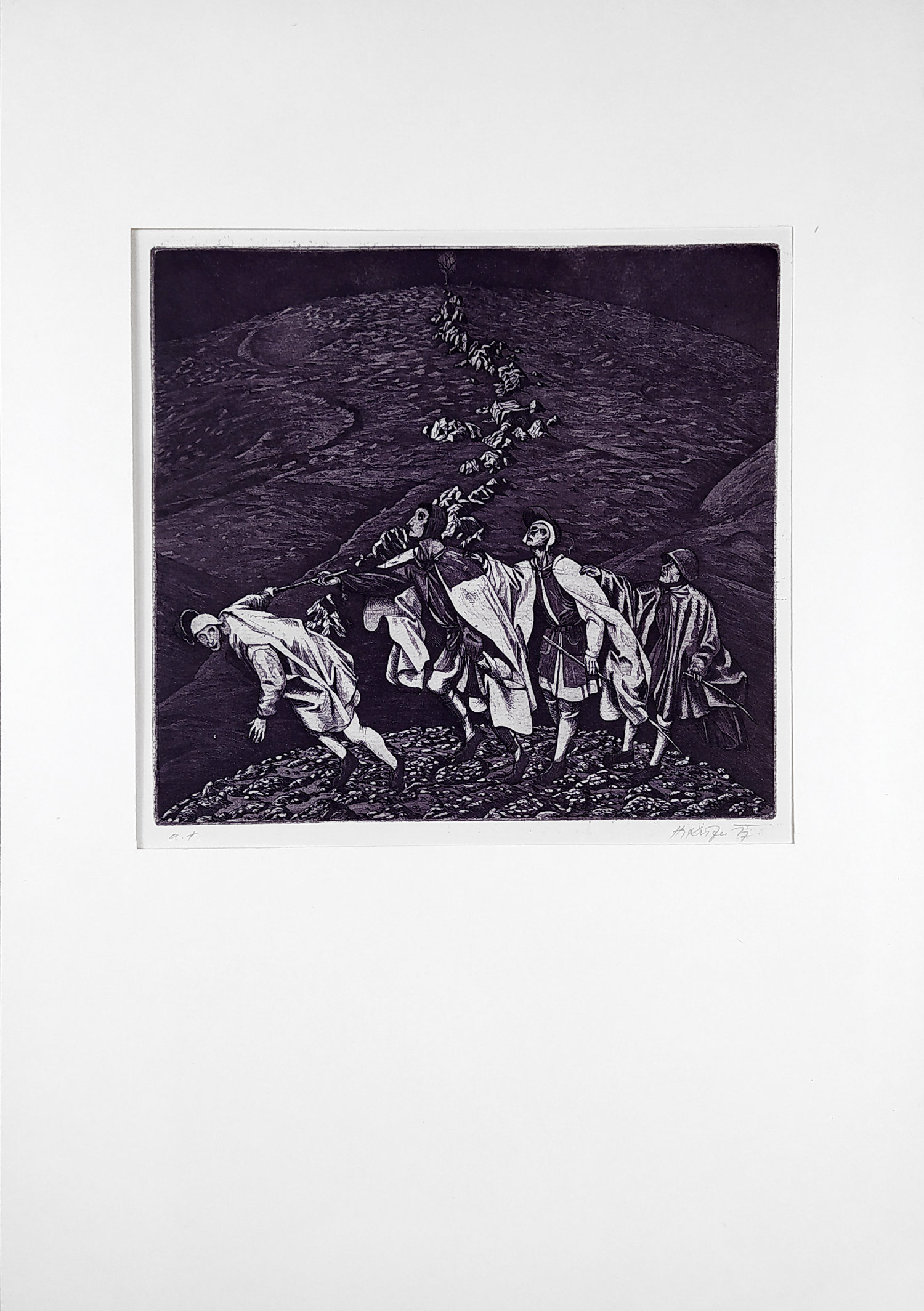 Kisza Herbert – Bez názvu, autorský tisk, původní lept s akvatintou, 1977