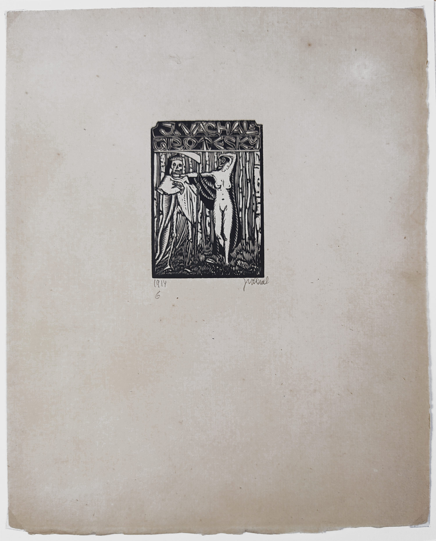 Váchal Josef – Grotesky, list č.6, autorský tisk, původní dřevoryt, 1914