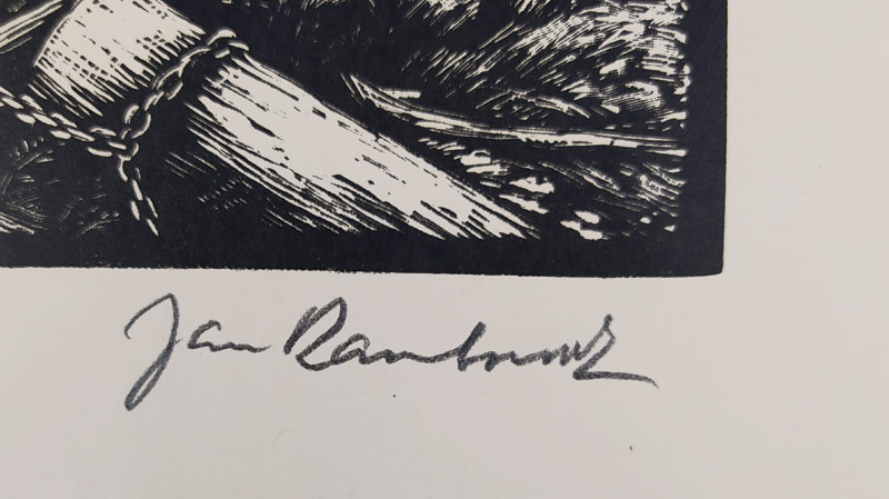 Rambousek Jan – Lesní práce, autorský tisk, původní dřevoryt, ca 1940