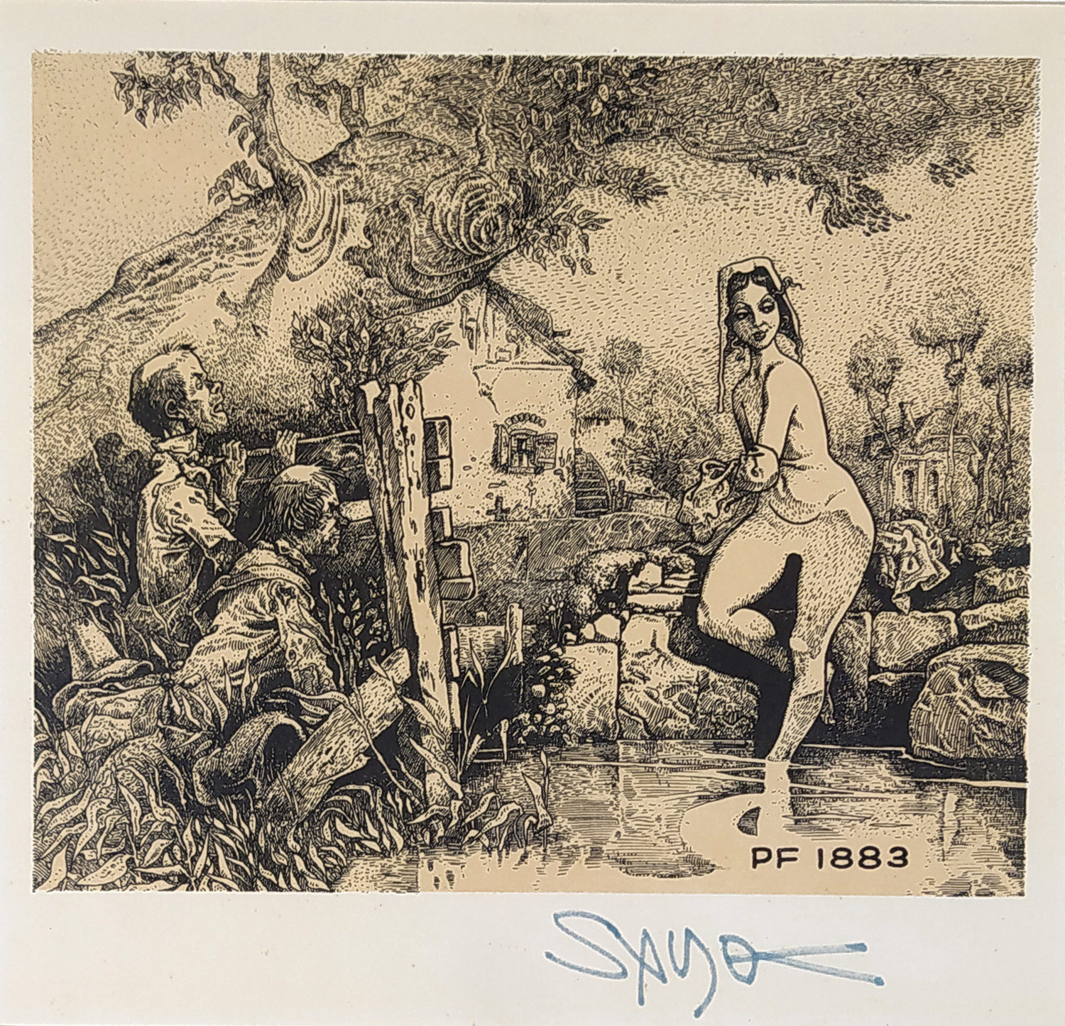 Saudek Kája – PF 1883, signovaná litografie se žlutým podtiskem, 1982