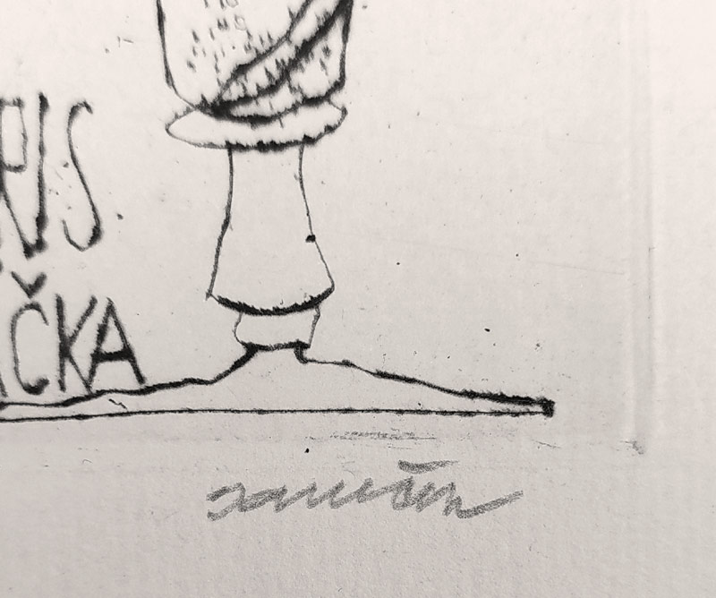 Janeček Ota – Ex libris O. Kopáčka, původní lept, 1954