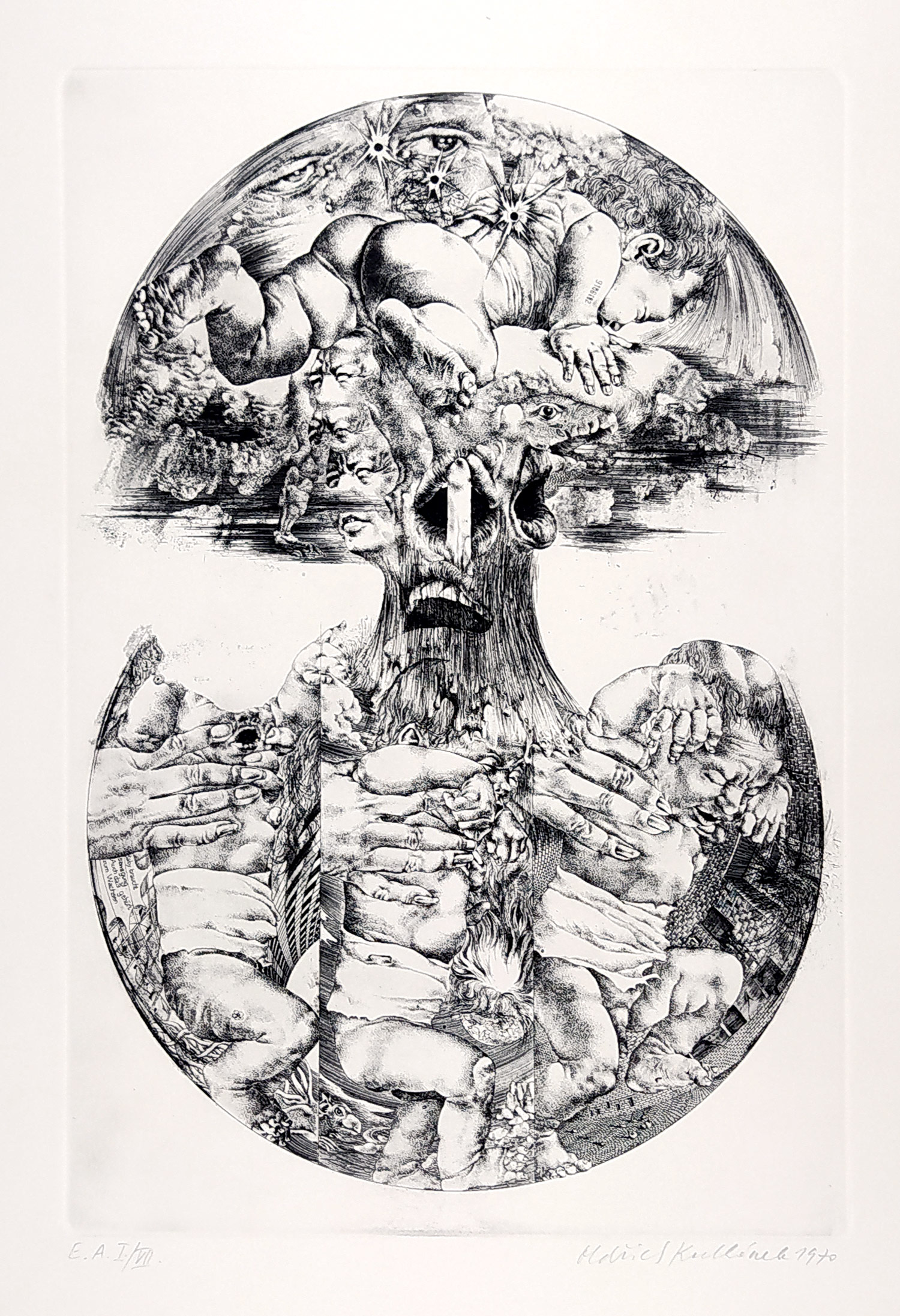 Kulhánek Oldřich – Zrození, autorský tisk, č. I/VII, původní lept, 1970