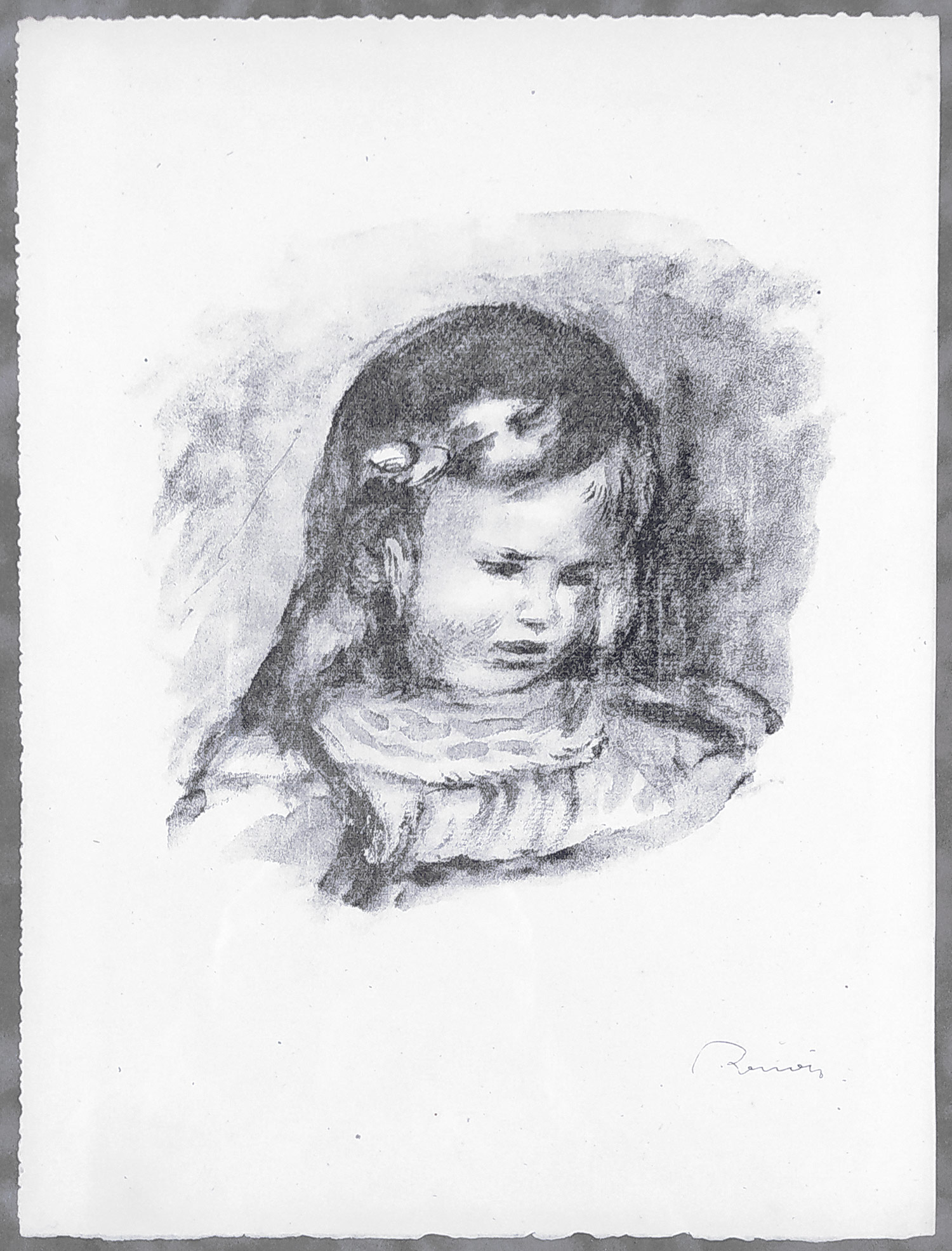 Renoir Pierre-Auguste – Claude Renoir / La tête baissée, původní litografie na tkaném papíře, 1904
