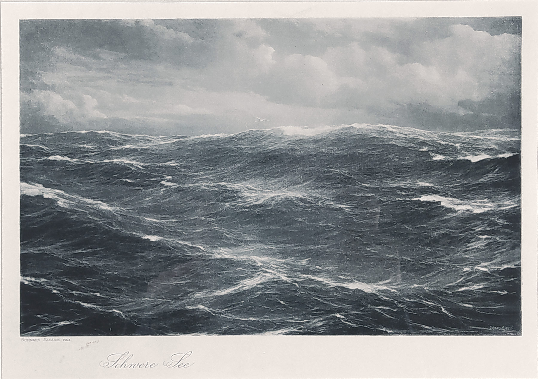 Schnars-Alquist Hugo – Mořské vlny, původní monochromatická heliogravura, 1903
