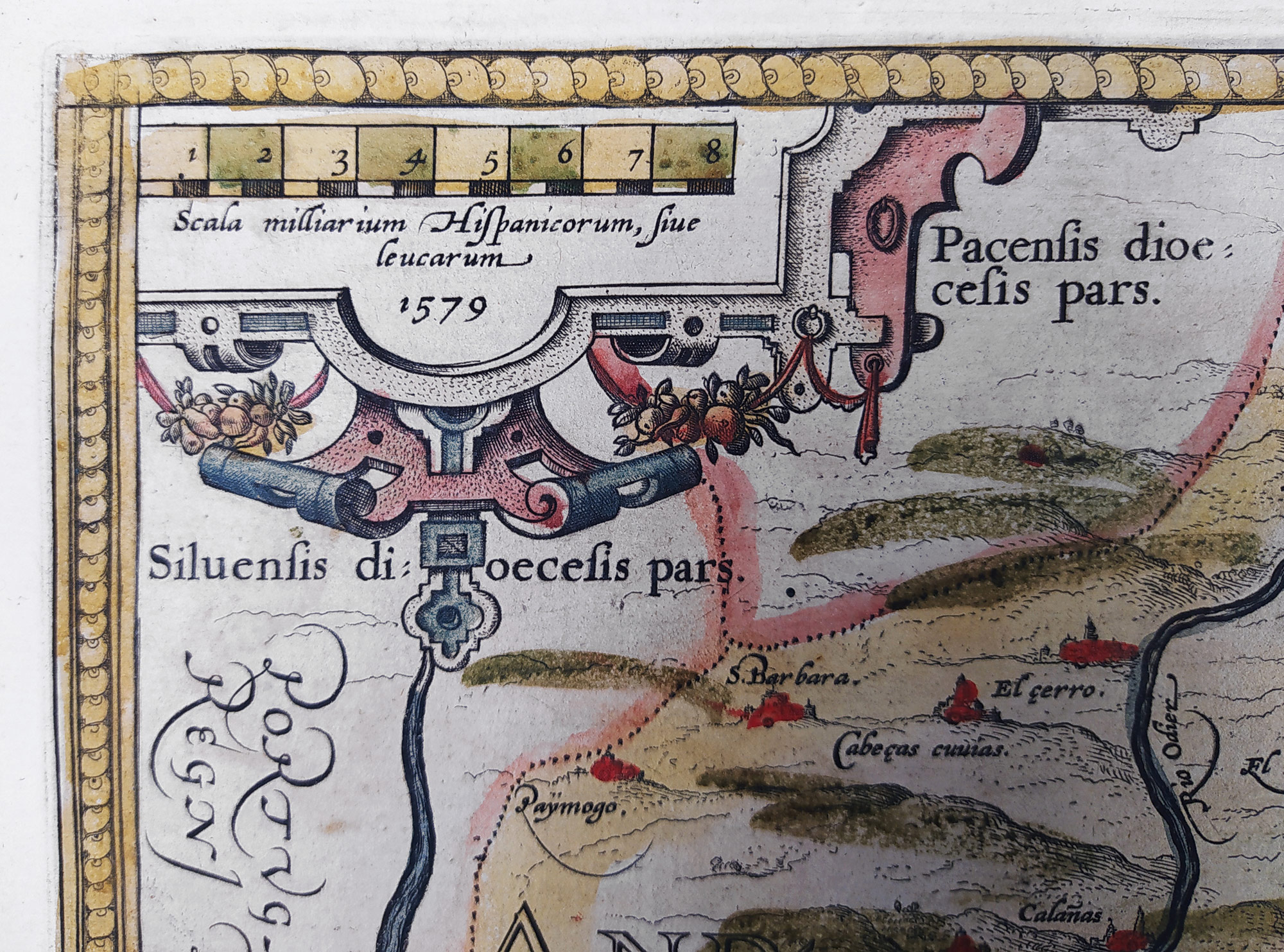 Andalusie – Abraham Ortelius, staře kolorovaný původní mědiryt, 1579