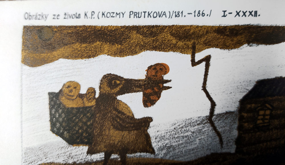 Šalamoun Jiří – Obrázky ze života K. P. (Kozmy Prutkova), barevná litografie, č. 40/50, 1975