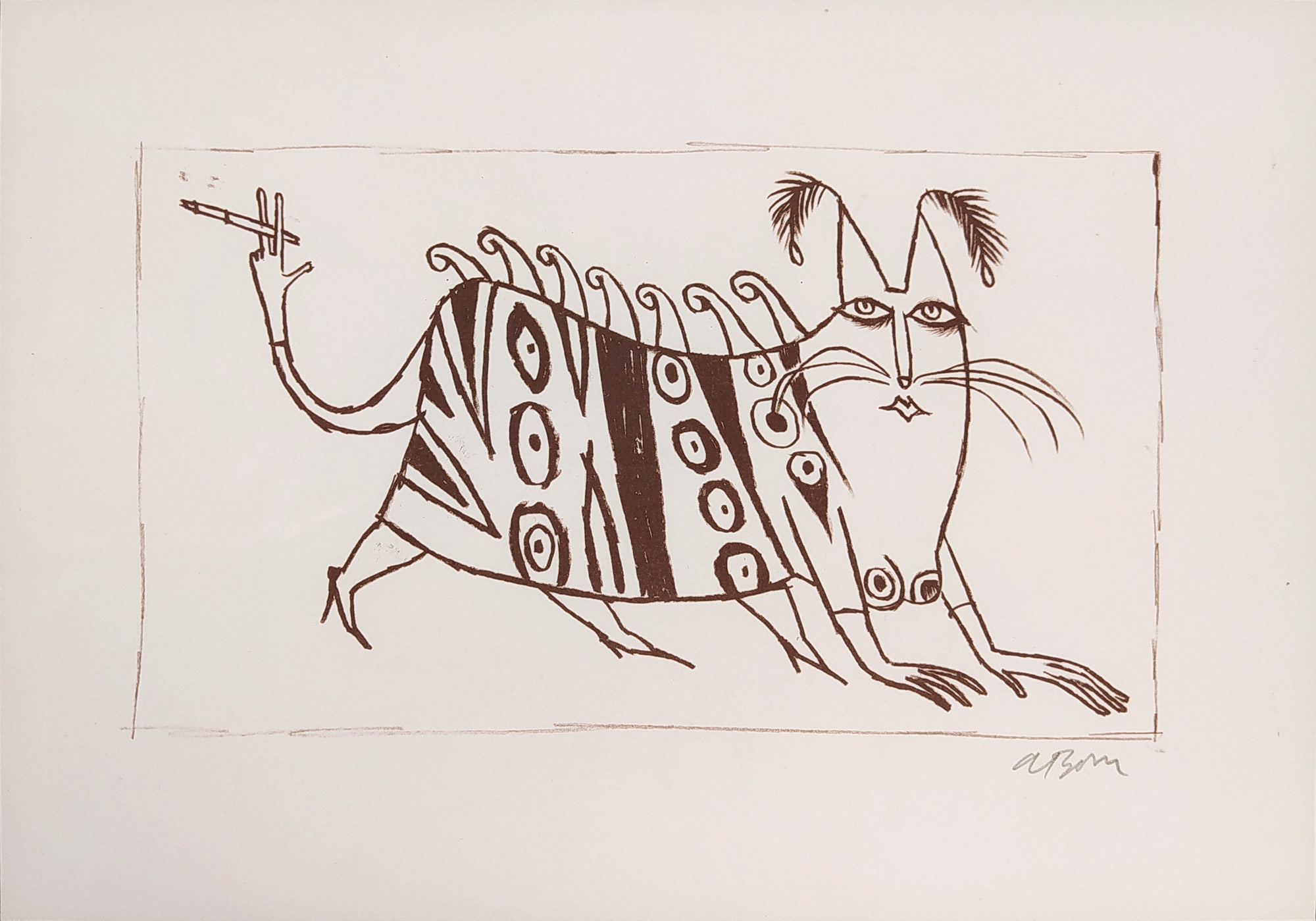 Born Adolf – Paní Kočka, signovaná původní litografie, nedatováno