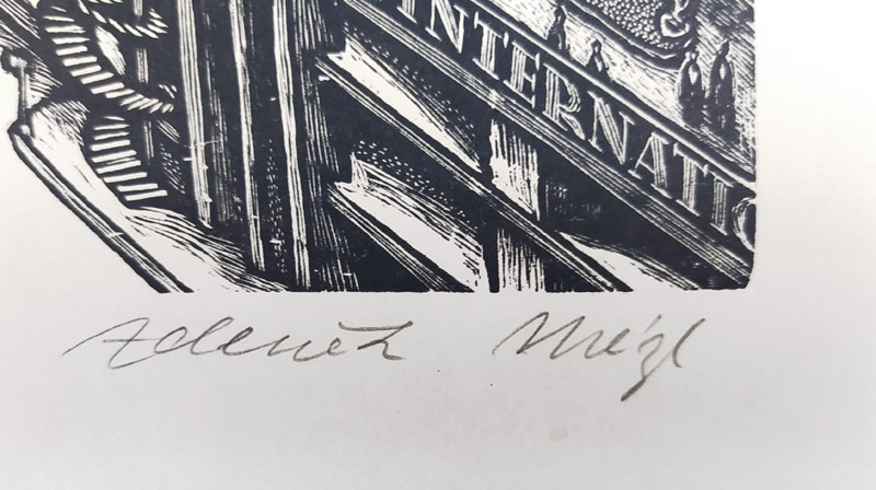 Mézl Zdeněk – Amerika, autorský tisk, původní dřevoryt, 1965