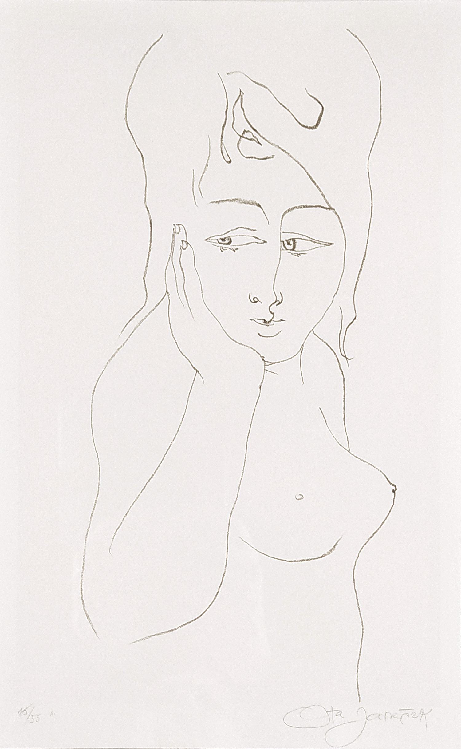 Janeček Ota – Dívčí akt, původní litografie, číslováno 16/55, 70. léta 20. stol.