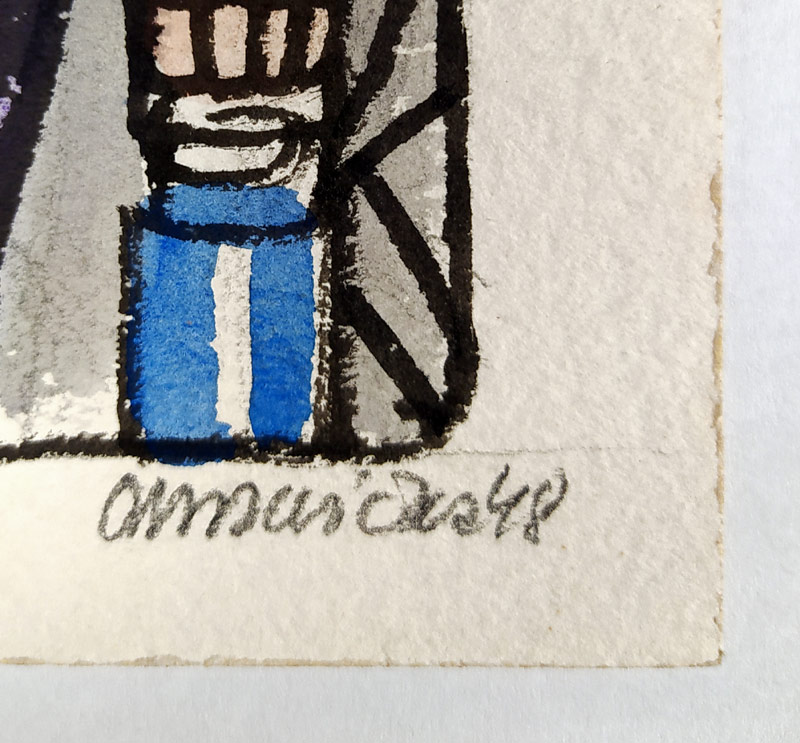 Mrkvička Otakar – Loučení, akvarelem kolorovaná kresba tuší, 1948