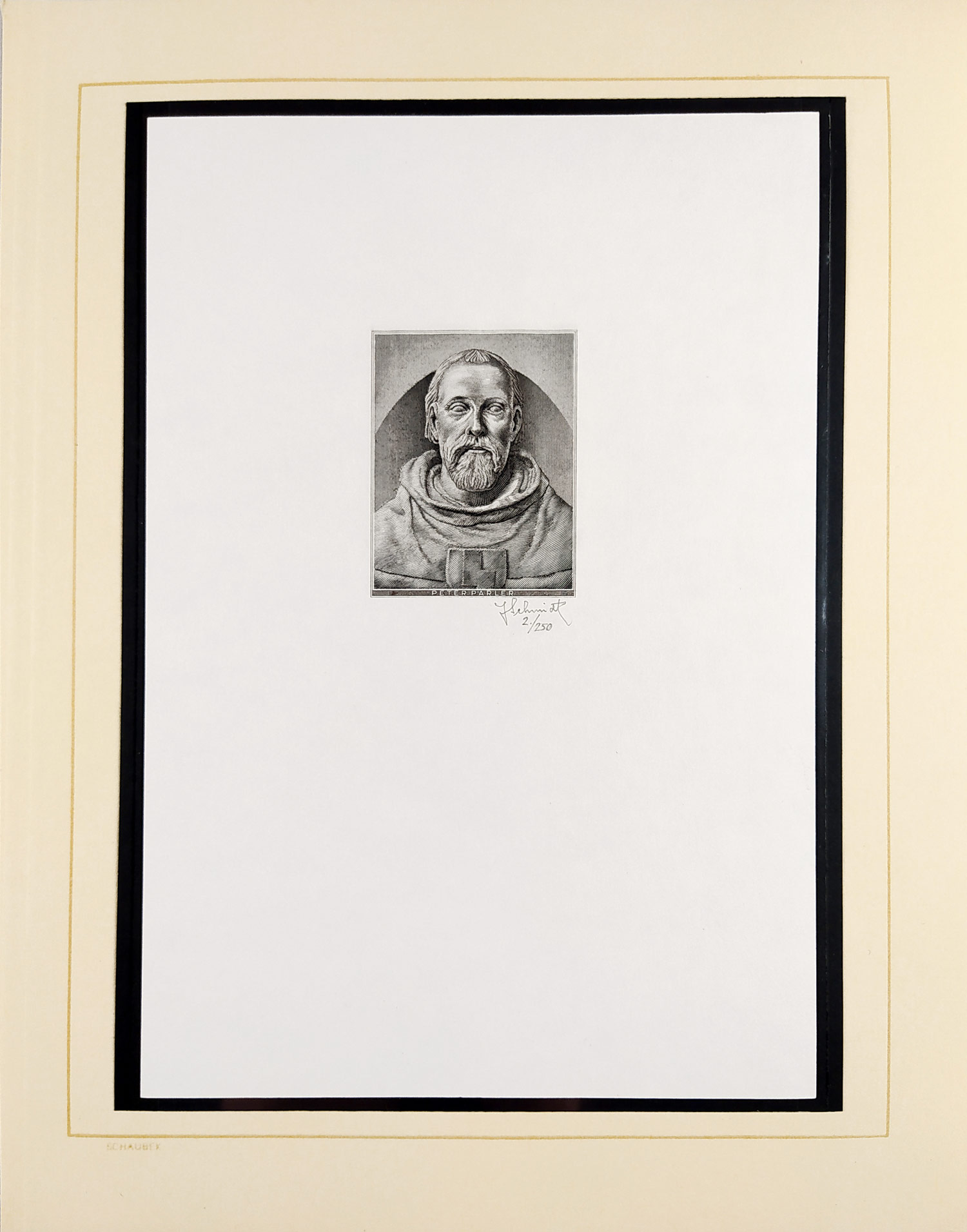 Schmidt Jindřich – Petr Parléř, návrh na bankovku 1000 K 24. 10. 1942, oceloryt 1942