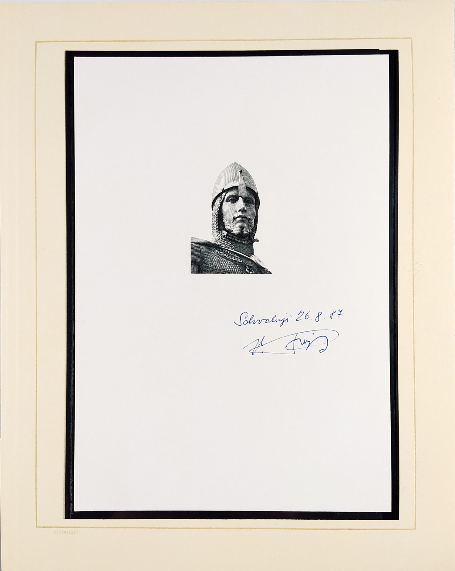 Schmidt Jindřich – Svatý Václav, návrh na bankovku 5000 korun 24. 2. 1944, oceloryt, nedatováno