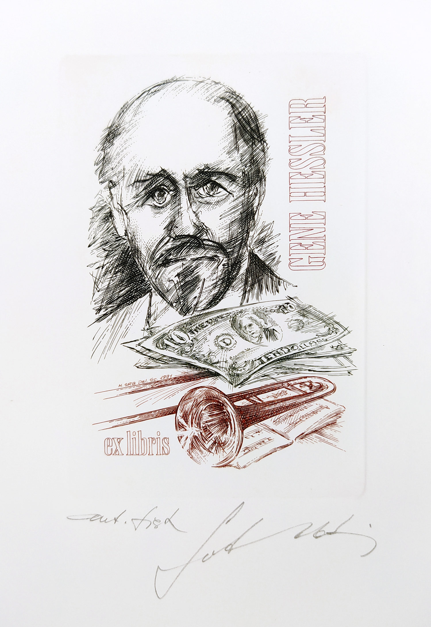 Srb Martin – dvě Ex libris Gene Hessler, autorský tisk, původní oceloryty, 1991
