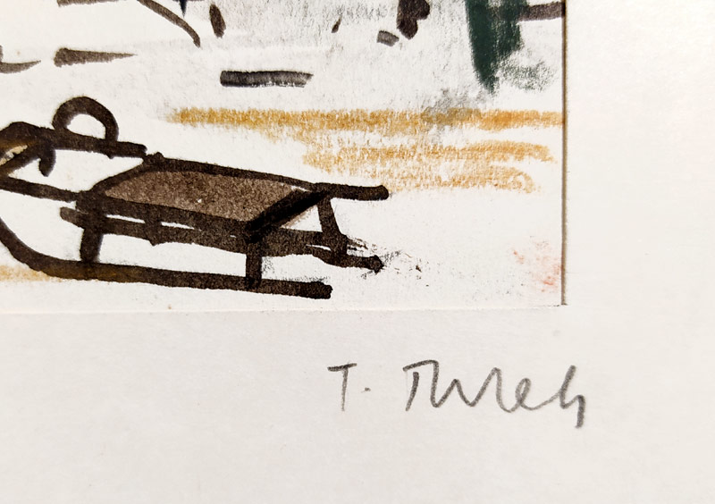 Turek František – Zimní motiv, kolorovaná kresba tuší, nedatováno