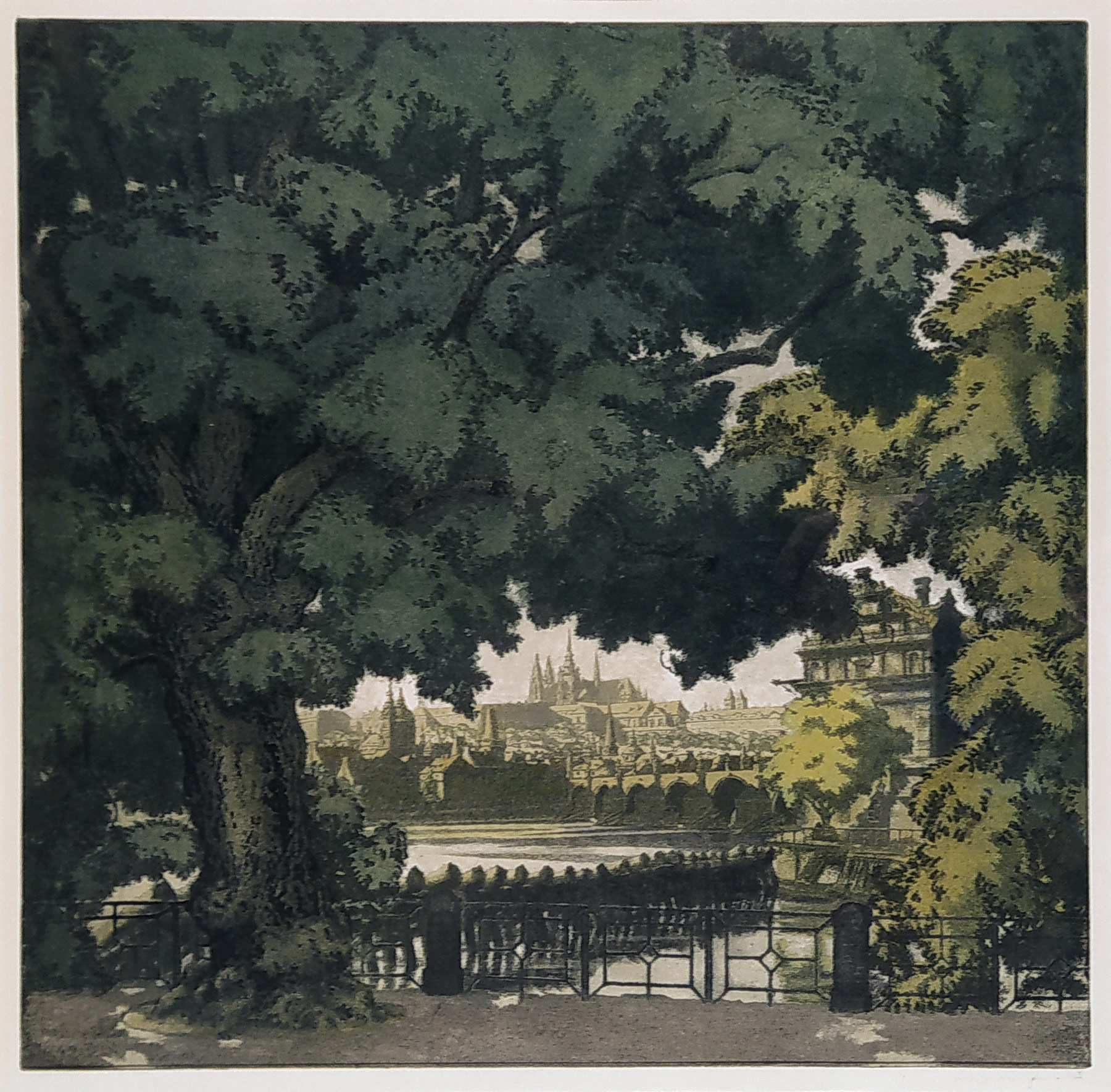 Stretti-Zamponi Jaromír – Praha, Hradčany, původní barevná akvatinta, ca 1910
