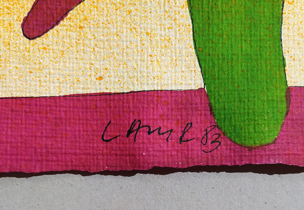 Lamr Aleš – Tak se sedá na lep, akvarelem kolorovaná kresba tuší, 1983