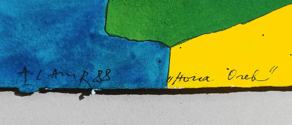 Lamr Aleš – Hora Oreb, akvarelem kolorovaná kresba tuší, 1988