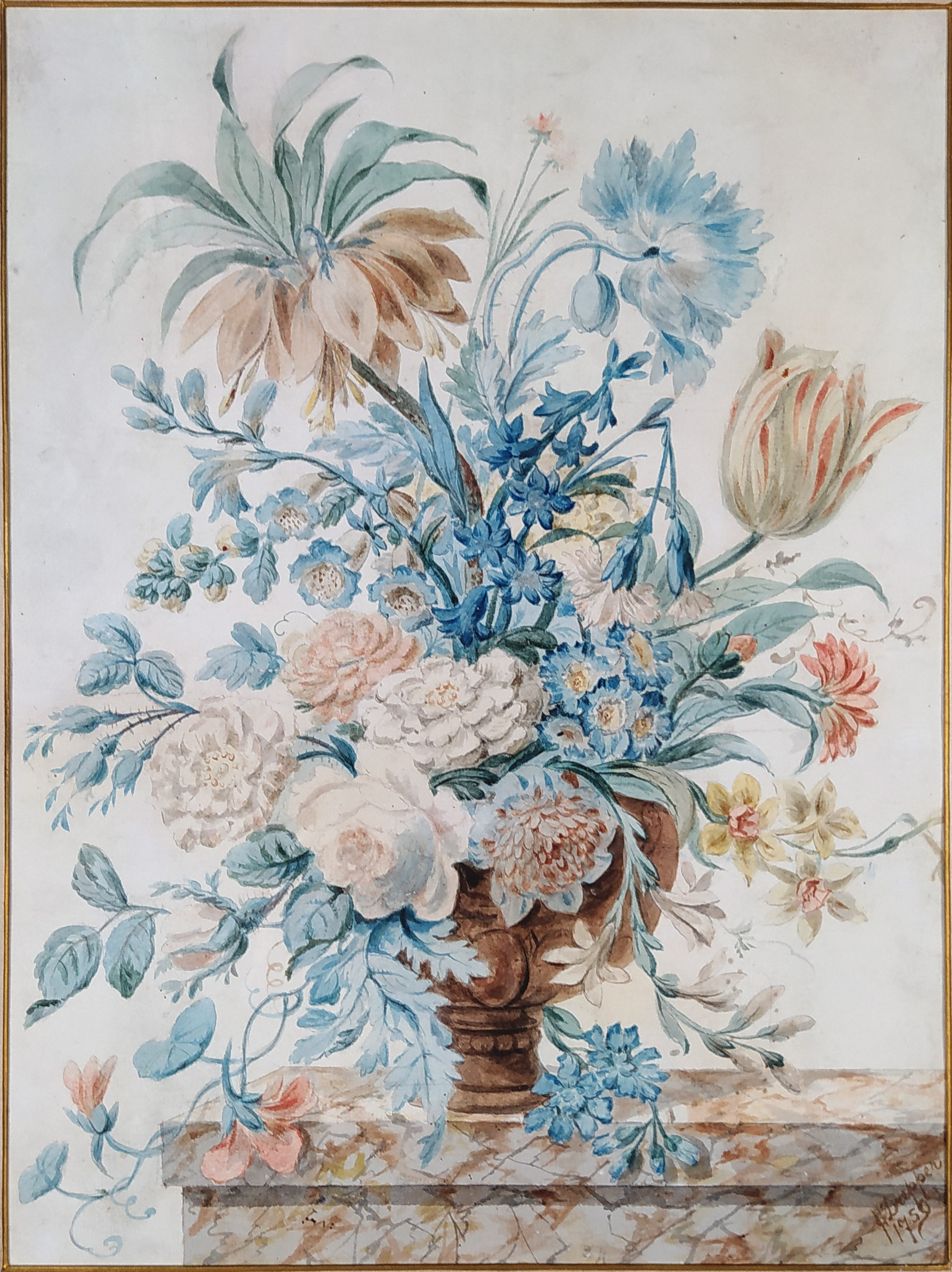 Drepper H. – Květinové zátiší, biedermeier, malba akvarelem na papíře, 1759