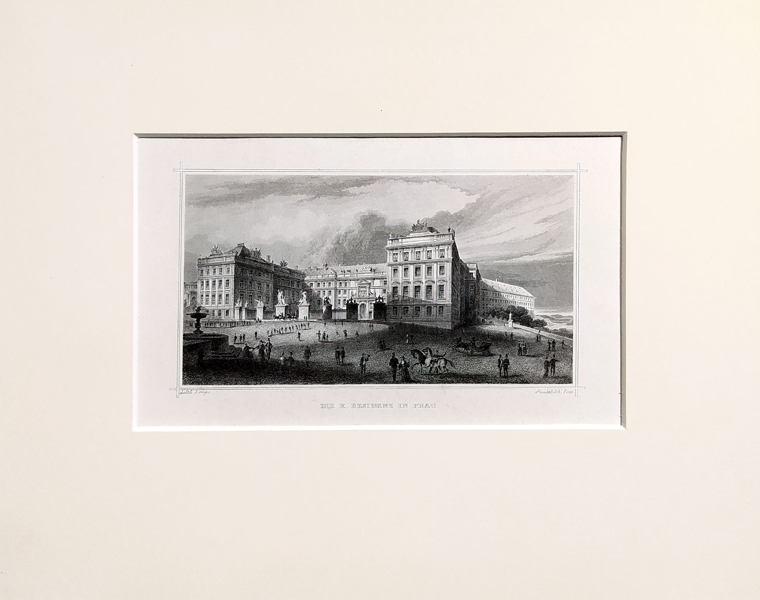 Praha – Pražský hrad, Ludwig Lange, Johann Poppel, původní oceloryt, ca 1840