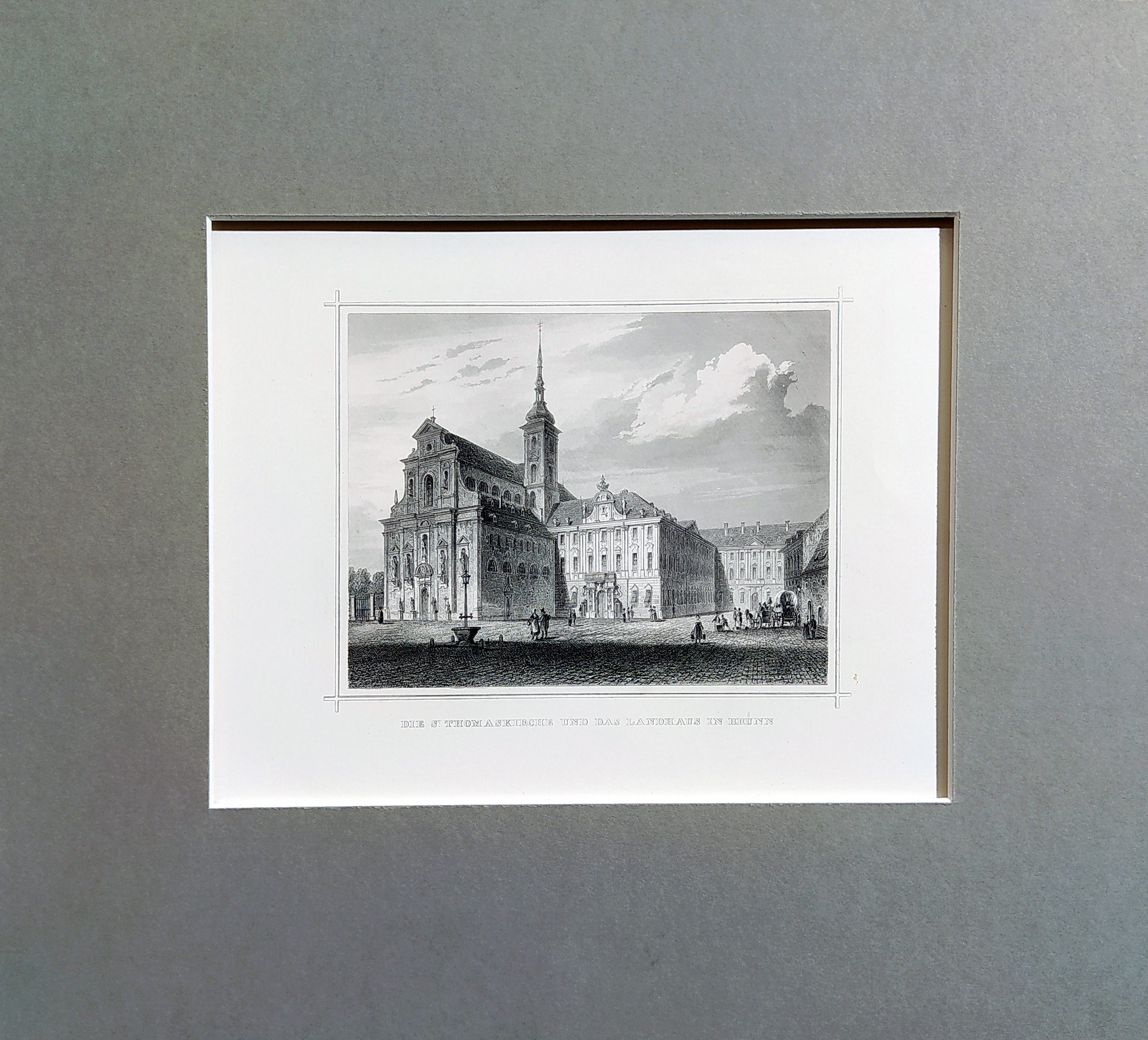 Brno – Kostel svatého Tomáše, původní oceloryt, ca 1840