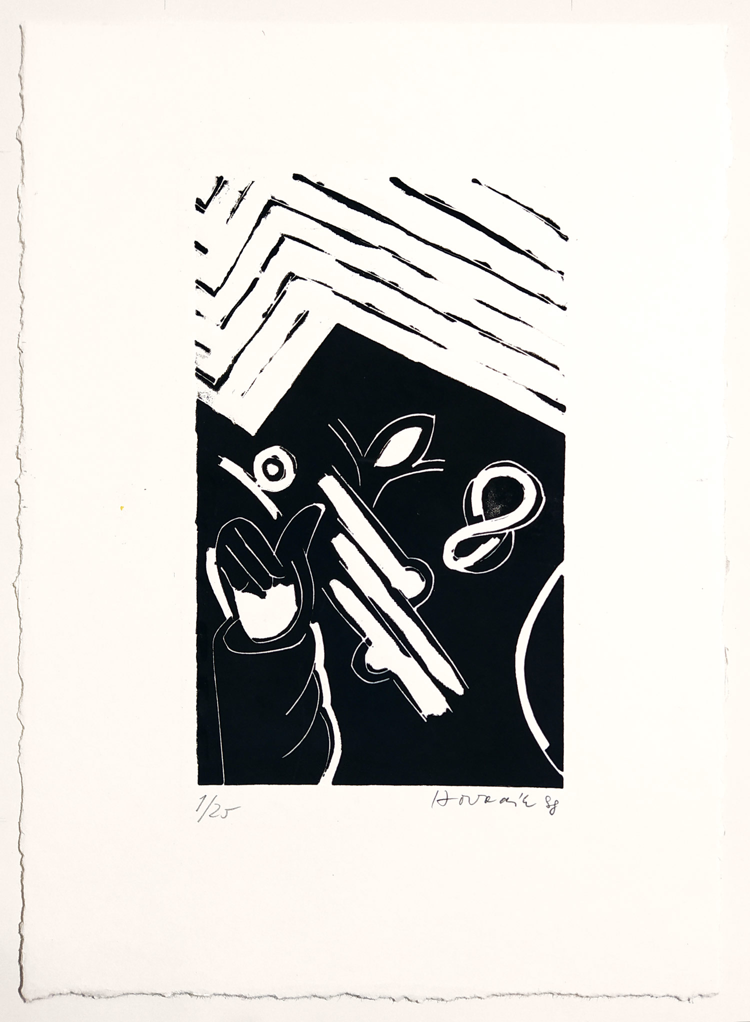 Hovadík Jaroslav – Bez názvu, signovaný původní linoryt, č. 1/25, 1988