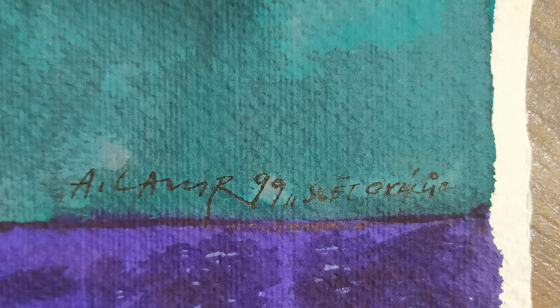 Lamr Aleš – Dvě planety, akvarelem kolorovaná kresba tuší, 1999