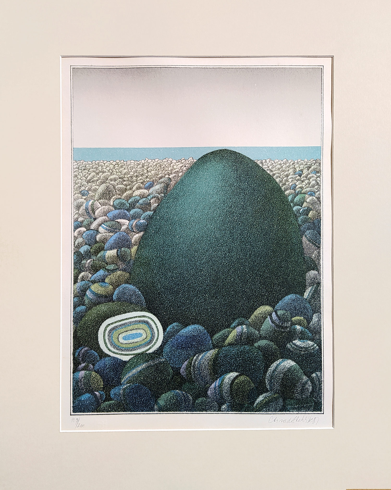 Stehlík Ctirad – Vejce a mořské kameny, barevná litografie, 1987