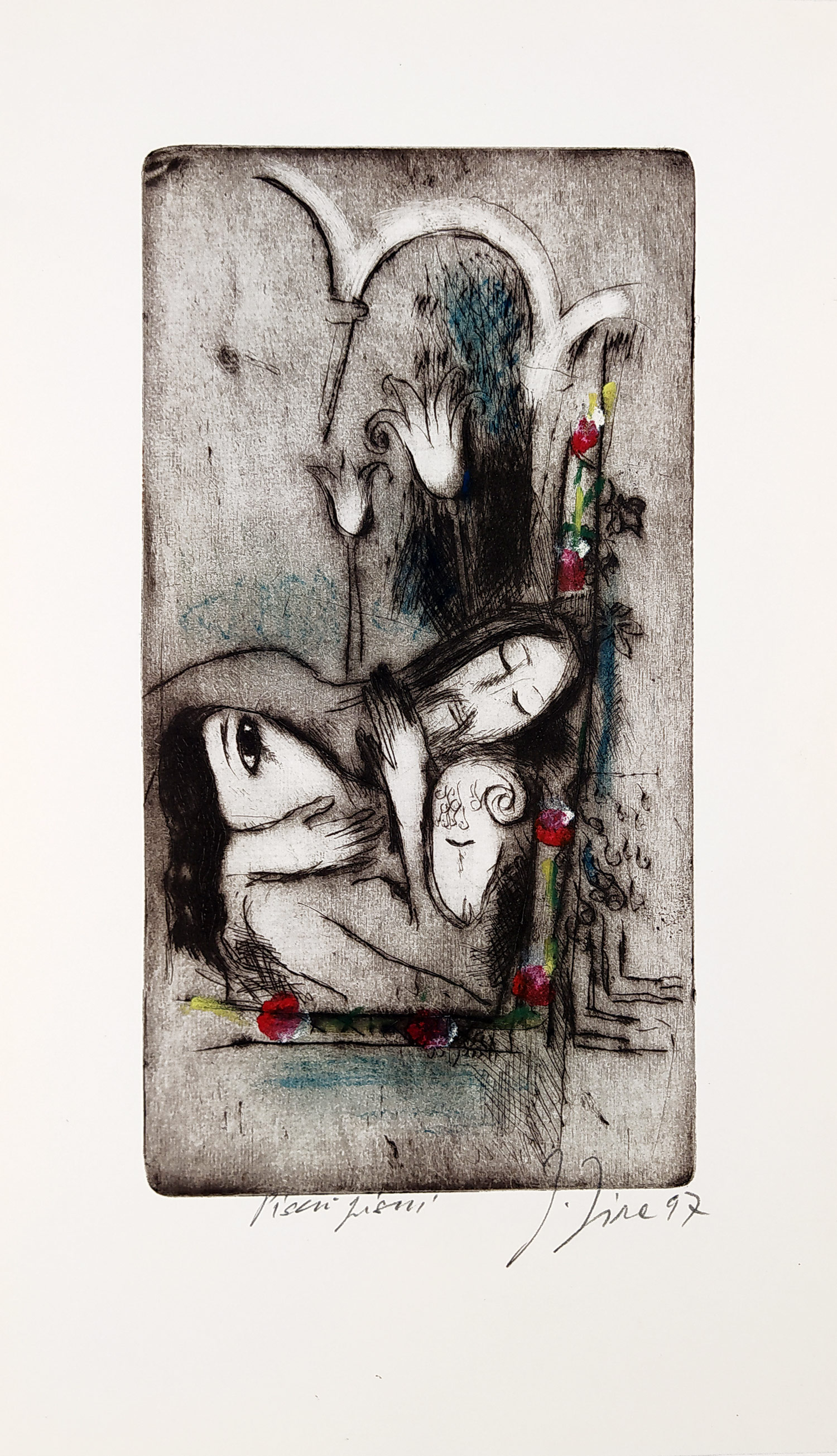 Jíra Josef – Píseň písní, barevná suchá jehla s podtiskem, 1997